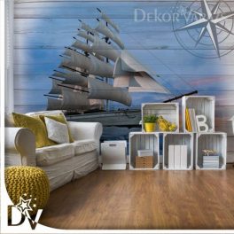 Fotótapéta - Rusztikus vitorláshajó fa deszkák