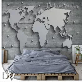   Fotótapéta - Modern 3D Világtérkép beton hatású textúra