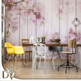   Fotótapéta - Vintage stílusú cseresznyefa virágok fa deszkák Pink