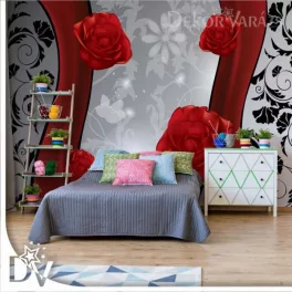   Fotótapéta - Piros rózsák modern Virágos design ezüst és Piros