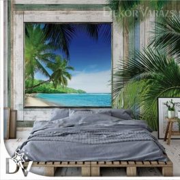   Fotótapéta - Fa deszka ablak trópusi tengerparti kilátás