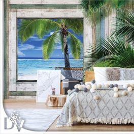   Fotótapéta - Fa deszka ablak trópusi tengerparti kilátás