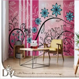   Fotótapéta - Modern Virágos design hullámok kék és Pink