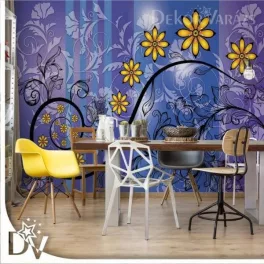   Fotótapéta - Modern Virágos design hullámok kék, lila és sárga
