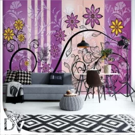   Fotótapéta - Modern Virágos design hullámok  lila és sárga