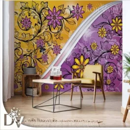   Fotótapéta - Modern Virágos design hullámok  lila és sárga