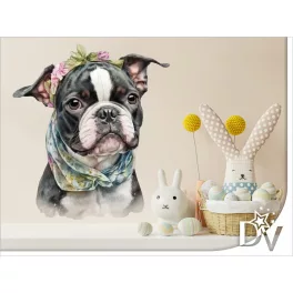 falmatrica kiskutya boston terrier kölyök kendővel gyerekszobába
