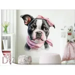 falmatrica kiskutya boston terrier kölyök rózsaszín masnival gyerekszobába