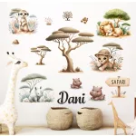 Szafari mintás szett  falmatrica babaszobába saját névvel