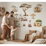 Szafari kaland - gyerekszoba falmatrica saját névvel