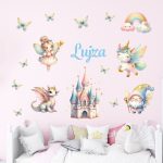 falmatrica gyerekszobába  tündérek szivárvány watercolor dekoráció saját névvel