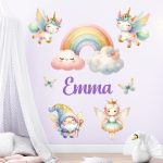 falmatrica gyerekszobába  tündérek szivárvány watercolor dekoráció saját névvel