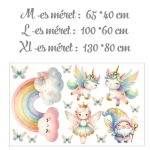 falmatrica gyerekszobába törpés unikornis szivárvány pasztel  öntapadómatrica