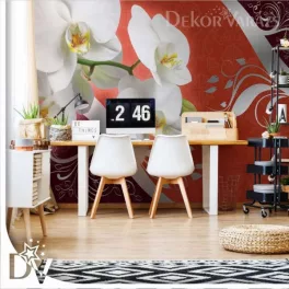   Fotótapéta - Orchideákkal és hullámok piros Virágos design