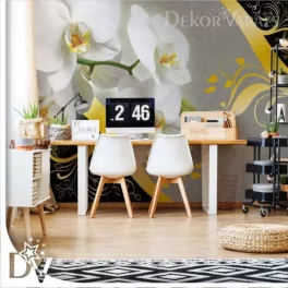   Fotótapéta - Orchideákkal és hullámok fekete -és arany Virágos design