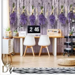   Fotótapéta - Levendula bokrok festett lila fa deszka falon vintage Stílus