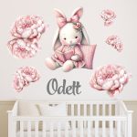 falmatrica nyuszi virágokkal saját névvel  dekoráció
