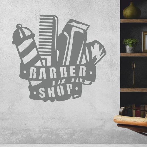 falmatrica barber shop feliratos dekorfólia fodrász eszközök falra