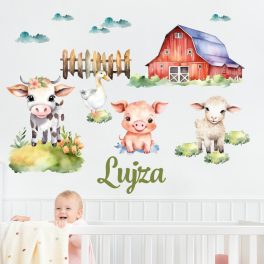 Farm állatokkal falmatrica babaszobába  saját névvel