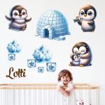 Pingvines szett  falmatrica babaszobába saját névvel