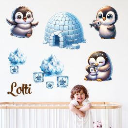 Pingvines szett  falmatrica babaszobába saját névvel