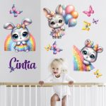 falmatrica babaszobába nyuszi szivárvánnyal dekor matrica watercolor