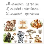 Gyerekszoba falmatrica – szafari állatok, egyedi névvel rendelhető