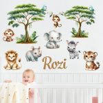 Szafari mintás szett  falmatrica babaszobába saját névvel