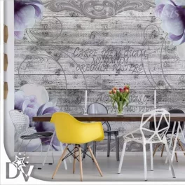 Fotótapéta - Vintage design virágok fa deszkák