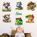 Szafari mintás szett  falmatrica babaszobába saját névvel