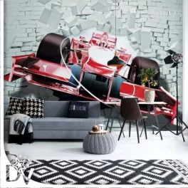   Fotótapéta - Formula 1 versenyautó áttört 3D téglafal illúzió