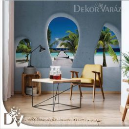   Fotótapéta - Trópusi tengerpart 3D beton hatású boltívekkel