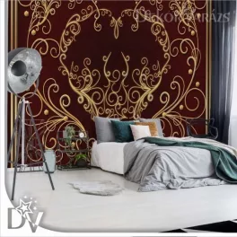 Fotótapéta - Indás hullám design arany piros