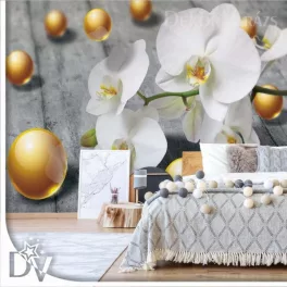   Fotótapéta - Absztrakt 3D design sárga labdák Orchideákkal