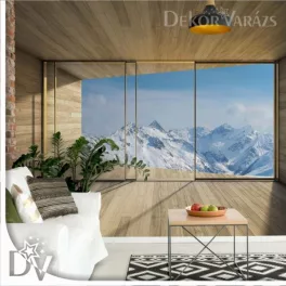 Fotótapéta - Havas hegyek 3D modern ablakból