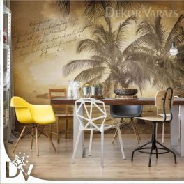   Fotótapéta - Tengerpart pálmákkal szépia vintage írással