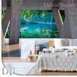   Fotótapéta - Vízesés tó 3D modern beton hatású kilátás
