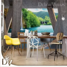  Fotótapéta - Vízesés tó 3D modern beton hatású kilátás