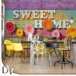   Fotótapéta - Napraforgó és színes fa deszkák Sweet Home""