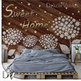   Fotótapéta - Modern virágok és fa deszkák Sweet Home""