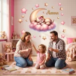 Pasztell színű mackós falmatrica babaszoba faldekorhoz