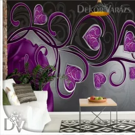   Fotótapéta - Rózsa szivecskék lila hullámy modern design