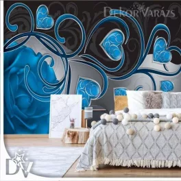   Fotótapéta - Rózsa szivecskék kék hullámy modern design