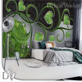   Fotótapéta - Rózsa szivecskék zöld hullámy modern design
