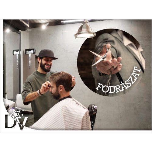 matrica céges faldekoráció borbély szalon barbershop férfi fodrászat hajvágó olló