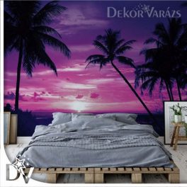   Fotótapéta - Trópusi tengerpart pálmákkal lila naplementével