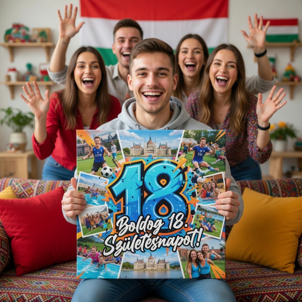 18. születésnap vászonkép barátok ajándék saját fotóból egyedi faldekoráció