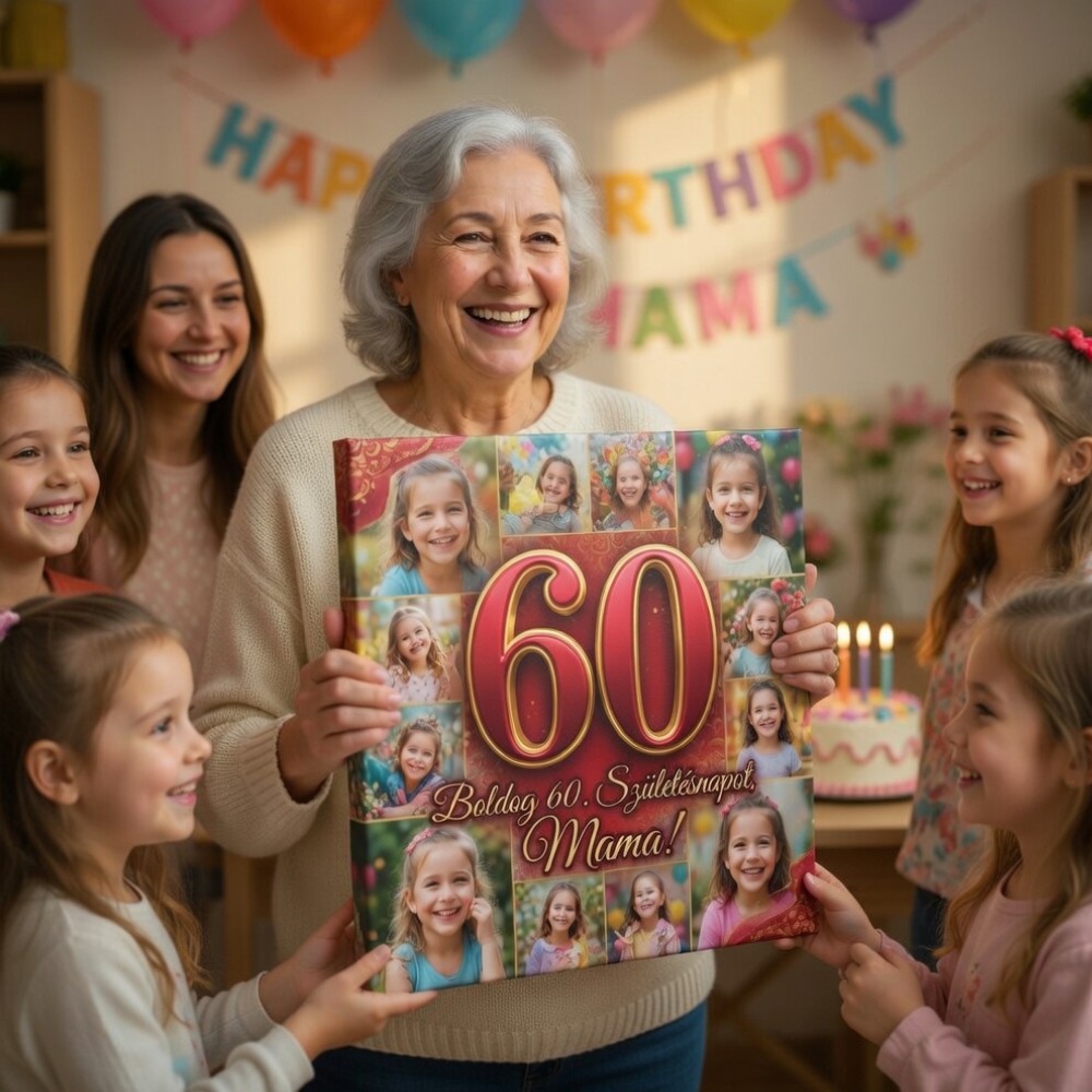 60. születésnap mama vászonkép ajándék unokáktól montázs faldekoráció