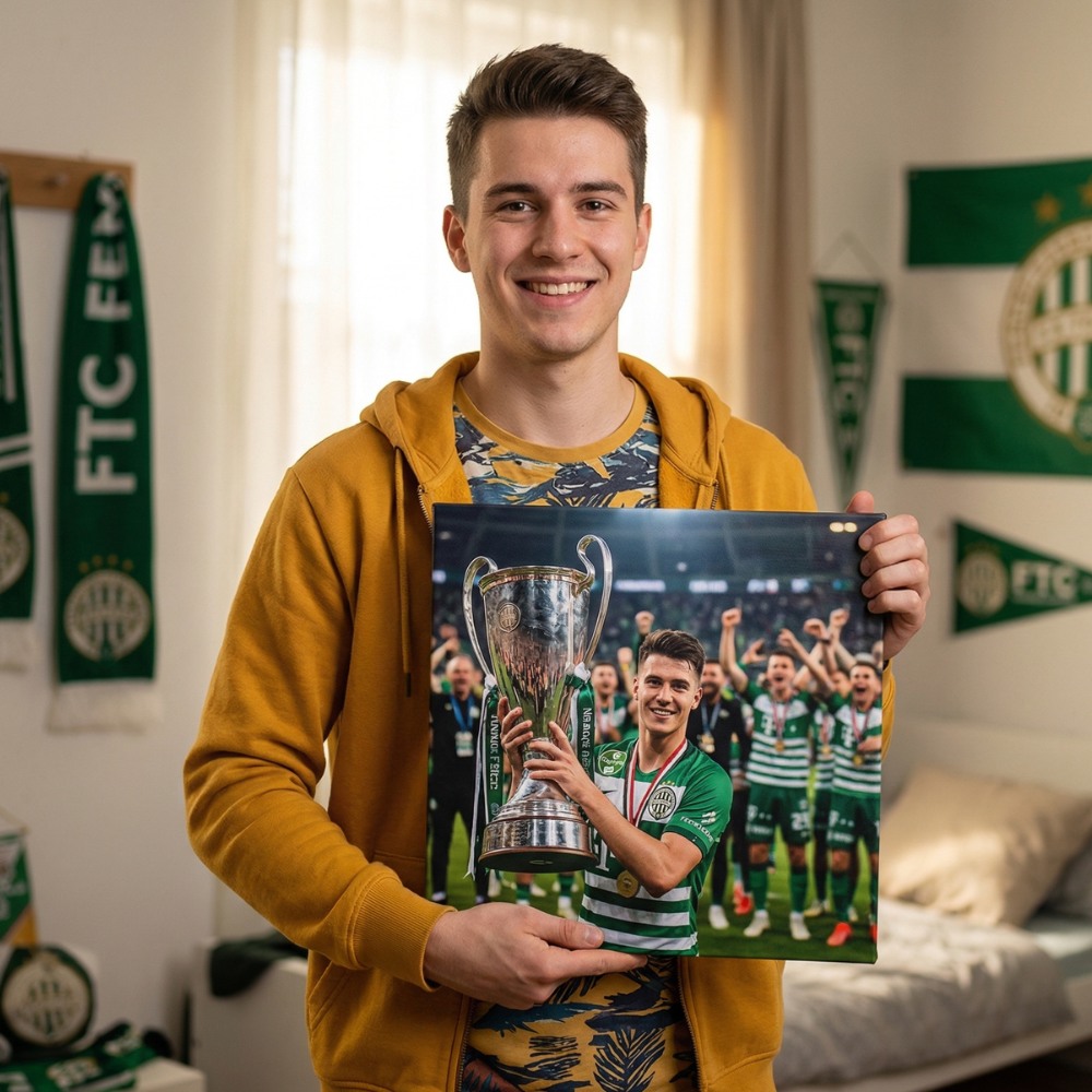 Foci emlék vászonképen saját képből szurkoló ajándék