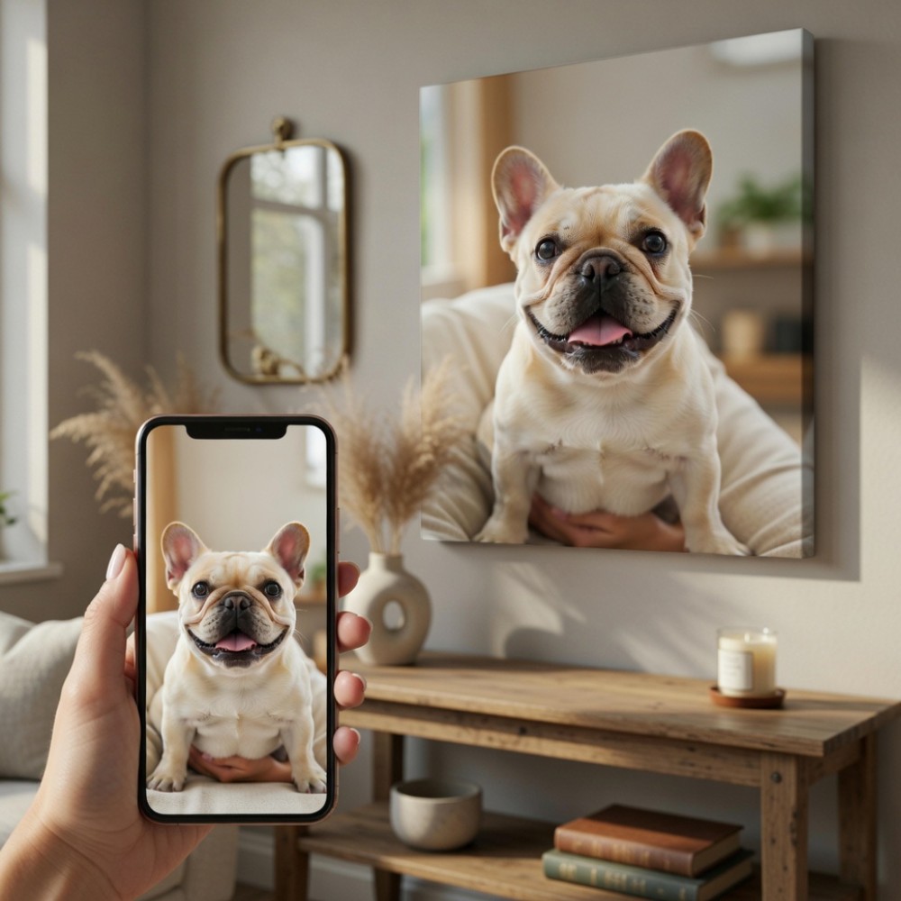 Francia bulldog kutya vászonkép telefonos fotóból prémium falikép faldekoráció
